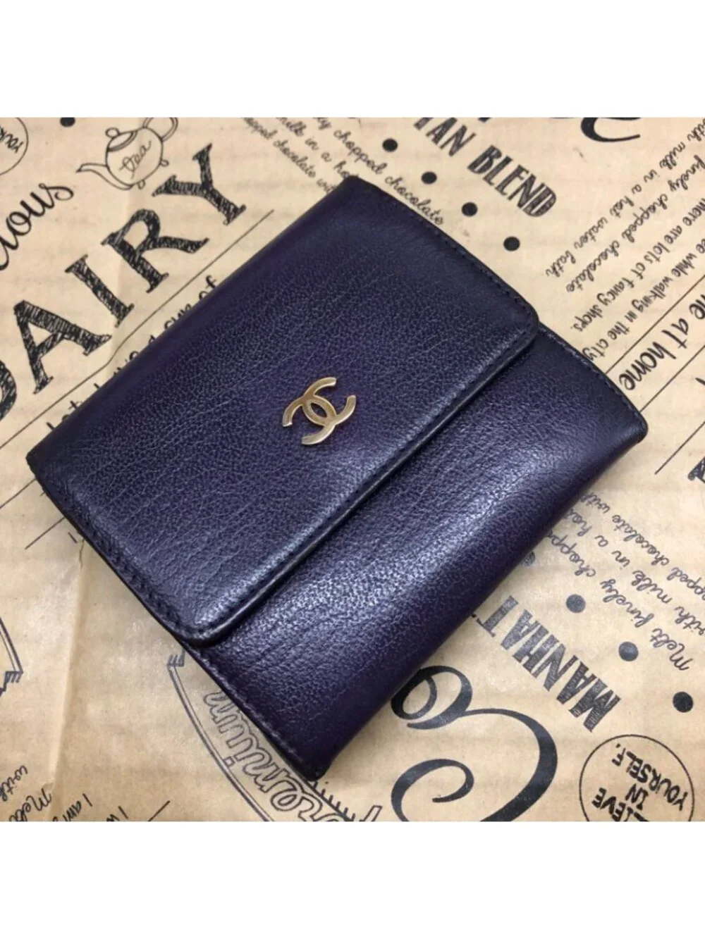 Chanel Trifold Wallet Compact CC Logo Lambskin Purple Card